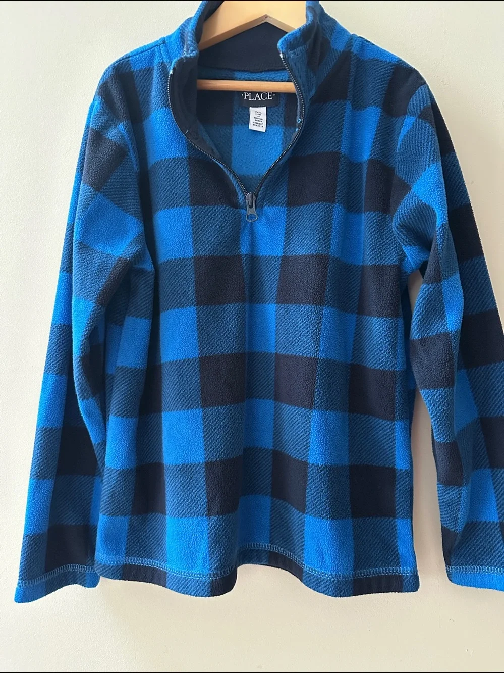 The Children's Place Blue Buffalo Plaid Half-Zip Fleece Pullover Boys Size 7/8